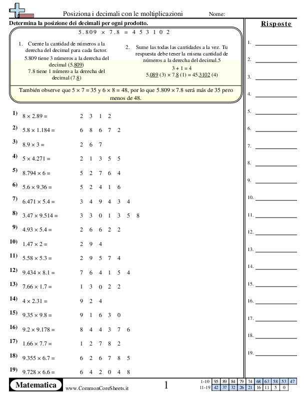 News & Updates - Metti a posto i decimali worksheet